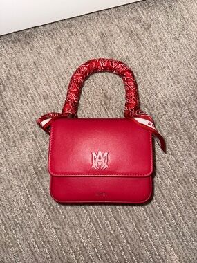 AMIRI Red Leather Mini Top-Handle Bag and crossbody with Bandana-Wrapped Handle